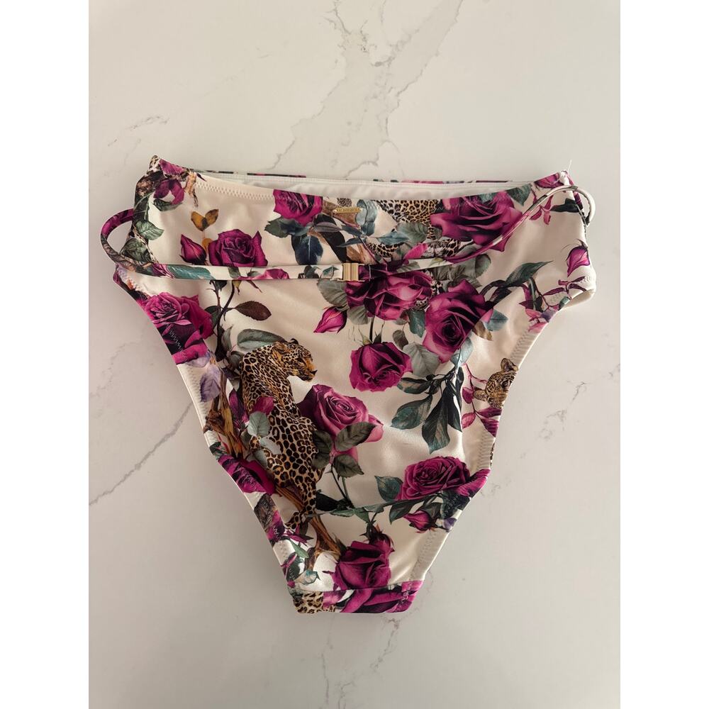 L'AGENCE Vanessa High Waisted Bikini Bottoms in Ivory/Rose Size Medium - Picture 6 of 8